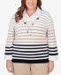 Фото #1 товара Plus Size Neutral Territory Collar Trimmed Embellished Stripe Two in One Sweater