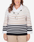 Plus Size Neutral Territory Collar Trimmed Embellished Stripe Two in One Sweater