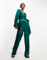 Фото #6 товара Closet London satin wrap wide leg jumpsuit in emerald