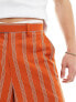 Фото #7 товара ASOS DESIGN smart linen blend stripe crop bermuda shorts in rust