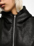 COLLUSION faux suede short aviator jacket in black