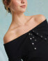 Фото #6 товара Miss Selfridge folded bardot top with poppers in black