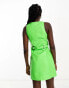 The Frolic button front belt back faux leather mini dress in acid lime