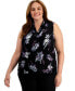 Фото #3 товара Plus Size Printed Triple-Pleated V-Neck Top