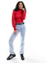 River Island roll neck ribbed top with button sleeve detail in red