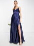 Little Mistress pleated maxi dress in navy