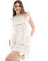 & Other Stories ruffle sleeve mini dress with broderie and ladder trim detail in off white