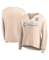 Women's Cream Distressed New York Yankees Go For It Waffle Knit Long Sleeve Notch Neck T-shirt