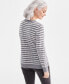 Фото #4 товара Women's Cotton Striped Cable-Knit V-Neck Sweater, Created for Macy's