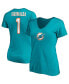 ფოტო #1 პროდუქტის Women's Tua Tagovailoa Aqua Miami Dolphins Player Icon Name and Number V-Neck T-shirt