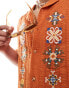 Фото #2 товара ASOS DESIGN relaxed revere shirt in rust with front cross stitch embroidery