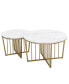 Modern Round Nesting Coffee Table Set 2-Piece White & Marbling Top Gold Base