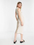 Фото #4 товара ASOS DESIGN sleeveless ribbed midi button through dress in neutral cream colour block