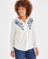 ფოტო #1 პროდუქტის Petite Falling Bloom Embroidered Top, Created for Macy's