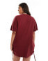 In The Style Plus exclusive ruched tie side oversized mini t-shirt dress in burgundy