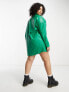 Native Youth Plus PU mini shirt dress in green with contrast stitch