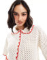 ASOS DESIGN mesh stitch cardigan with tipping detail in cream