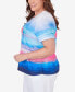 Plus Size Paradise Island Short Sleeve Watercolor Stripe Top with Side Ruching