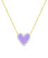 Фото #1 товара Diamond Purple Enamel Heart "Loved" 18" Pendant Necklace (1/8 ct. t.w.) in 14k Gold-Plated Sterling Silver