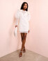 ASOS LUXE pearl embellished lace mini dress with puff sleeves in white