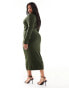 Pretty Lavish Curve cross over knit maxi dress in olive