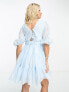 ASOS DESIGN Maternity tiered voile mini dress with twist front detail in baby blue