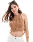 ASOS DESIGN halter neck knitted top with tie side detail in mocha