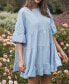 Фото #3 товара Women's Light Blue Ruffled Puff Sleeve Mini Beach Dress