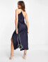 ASOS DESIGN one shoulder midaxi dress in satin with drape back in navy Синий, 38 - фото #2