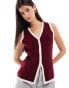 ASOS DESIGN knitted longline v waistcoat in burgundy