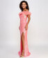 Фото #3 товара Juniors' Tulle-Trim Off-The-Shoulder Sequin Gown, Created for Macy's