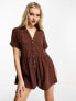 Фото #1 товара Miss Selfridge double cloth button through shirt playsuit in brown