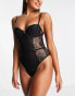 Wild Lovers Samantha sequin lace detailed underwired bodysuit in black