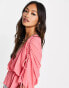 ASOS DESIGN sheer ruched shoulder blouse with frill hem in pink