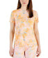 Фото #1 товара Women's Printed Birdseye-Mesh Short-Sleeve Top, Created for Macy's
