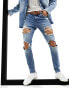 Фото #6 товара ASOS DESIGN power stretch jeans with all over rips in light wash blue