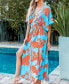 ფოტო #3 პროდუქტის Women's Leaf Print Dolman Sleeve Maxi Beach Dress