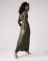 ASOS DESIGN satin biased maxi dress with button detail in emerald green Зеленый, 42 - фото #3