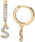 ფოტო #7 პროდუქტის Cubic Zirconia Initial Dangle Hoop Earrings in 18k Gold-Plated Sterling Silver, Created for Macy's