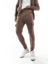 Фото #7 товара ASOS DESIGN skinny tracksuit with hoodie and skinny cargo jogger in washed brown