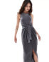 Фото #3 товара ASOS DESIGN sleeveless with tie waist midi dress in grey acid wash