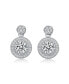 Sterling Silver with Rhodium Plated Clear Round Cubic Zirconia Thick Halo Drop Earrings