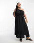 Фото #3 товара ASOS DESIGN Curve – Leinen-Midikleid in Schwarz mit One-Shoulder-Träger