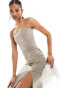 Фото #6 товара Vesper exclusive strappy detail thigh split midi dress in stone
