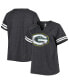 Фото #1 товара Women's Heather Charcoal Green Bay Packers Plus Size Logo Striped Raglan Notch Neck T-shirt