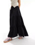 Monki maxi tiered poplin cotton skirt with half elastic waist in black