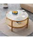 Фото #2 товара Столик для чая двухслойный круглый с простым дизайном Simplie Fun с раттановой оплеткой и массивным деревом, столик боковой маленький