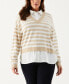 ფოტო #1 პროდუქტის Plus Size Striped Layered Long Sleeve Sweater