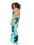 Фото #7 товара ASOS DESIGN satin overlay maxi dress with open back detail in blue large floral