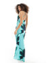 ASOS DESIGN satin overlay maxi dress with open back detail in blue large floral Blue Large Floral, 32 - фото #7